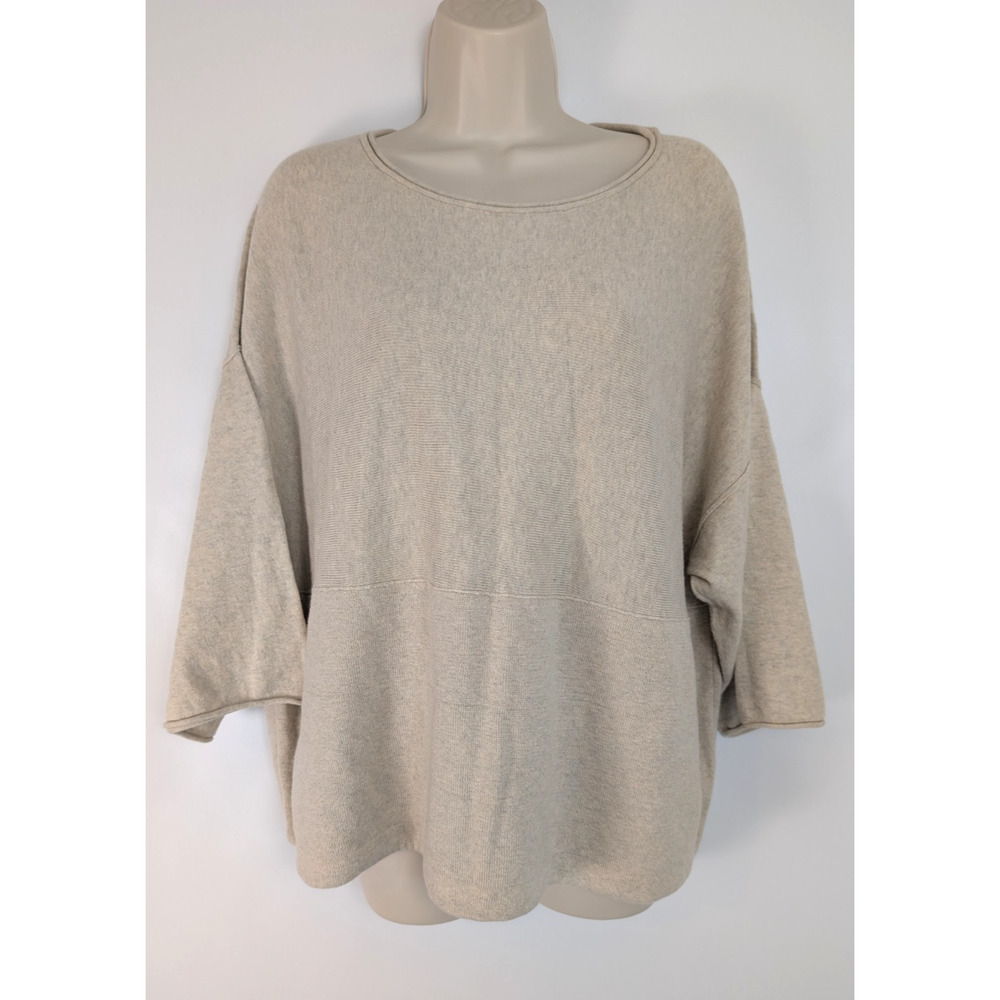 J Jill Pure Jill Cream Kimono Cashmere Cotton Lagenlook Oversized Pockets Sz M